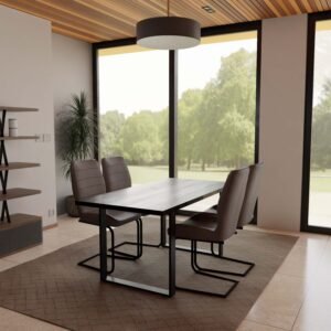 Solid Mango Wood Dark Walnut Arlington 1.6M Dining Table with Faux Leather Dark Brown Renzo Chairs Set