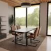 Solid Dark Walnut Mango Wood Arlington 1.6M Dining Table with Faux Leather Suede Brown Renzo Chairs Set