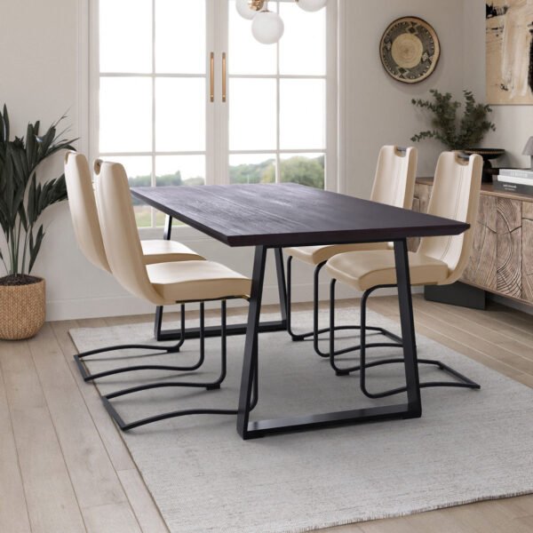 Real Wood Veneer Dark Walnut Ethan 1.8M Dining Table with Faux Leather Emilio Chairs Set - Image 2