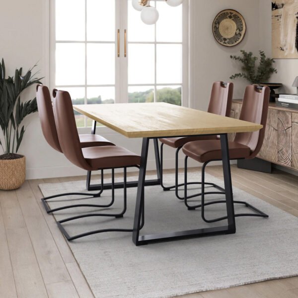 Real Wood Veneer Light Oak Ethan 1.8M Dining Table with Faux Leather Emilio Dining Chairs Set - Image 2