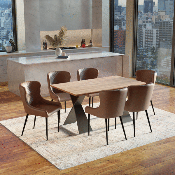 Real Wood Veneer Francisville 1.6/2.2M Extendable Dining Table with Dark Brown Faux Leather Rockport Dining Chairs Set - Image 10