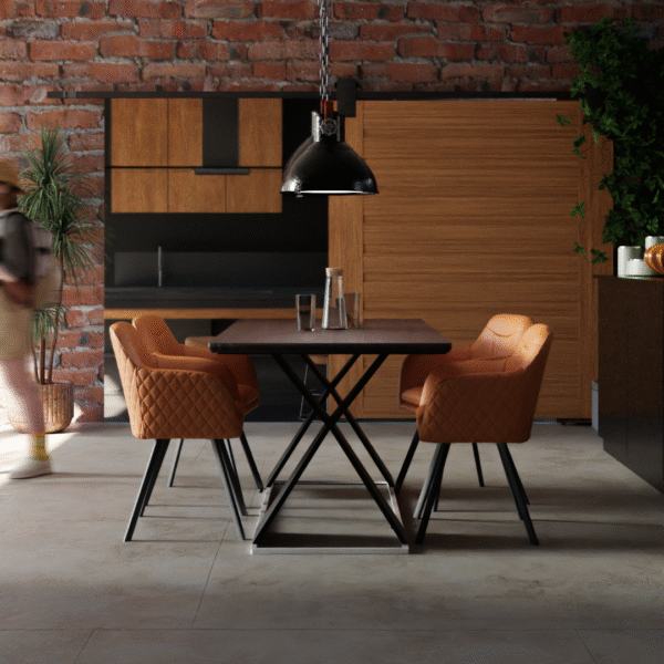 Real Wood Veneer Francisville 1.6/2.2M Extendable Dining Table with Dark Brown Faux Leather Rockport Dining Chairs Set - Image 20