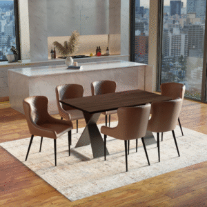Real Wood Veneer Francisville 1.6/2.2M Extendable Dining Table with Dark Brown Faux Leather Rockport Dining Chairs Set