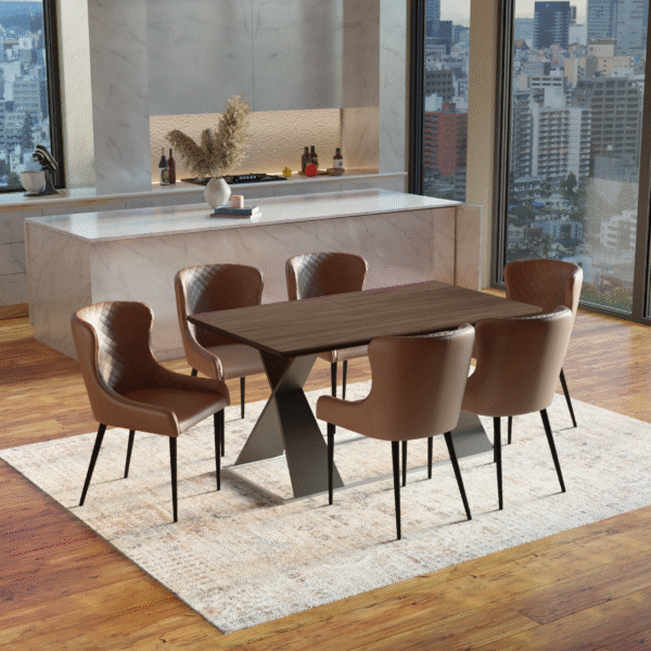 Real Wood Veneer Francisville 1.6/2.2M Extendable Dining Table with Dark Brown Faux Leather Rockport Dining Chairs Set - Image 6