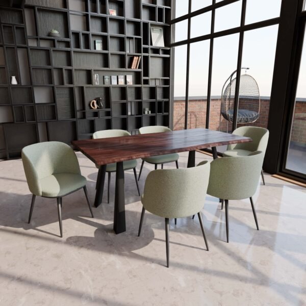 Real Wood Veneer Dark Walnut Logan 1.8M Dining Table with 6 Fabric Teddy Boucle Fausto Dining Chairs Set - Image 2