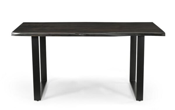 Solid Acacia Grey Wood Manhattan 1.6M Dining Table with Faux Leather Light Tan Emilio Chairs Set - Image 3