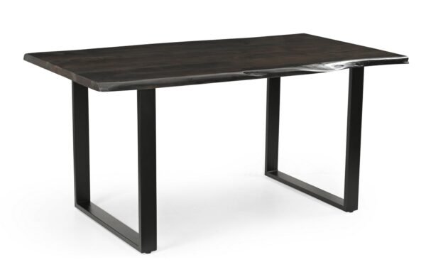 Solid Acacia Grey Wood Manhattan 1.6M Dining Table with Faux Leather Light Tan Emilio Chairs Set - Image 2