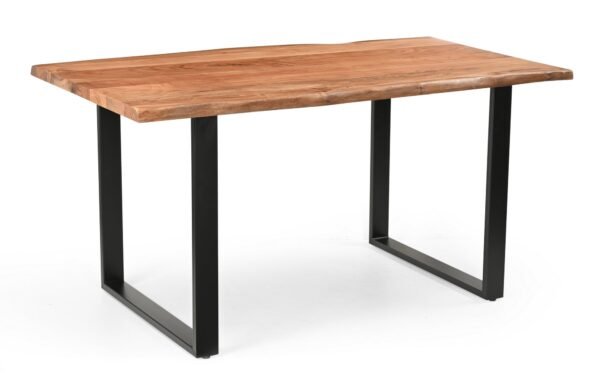 Solid Acacia Natural Wood Manhattan 1.6M Dining Table with Faux Leather Renzo Dining Chairs Set - Image 3
