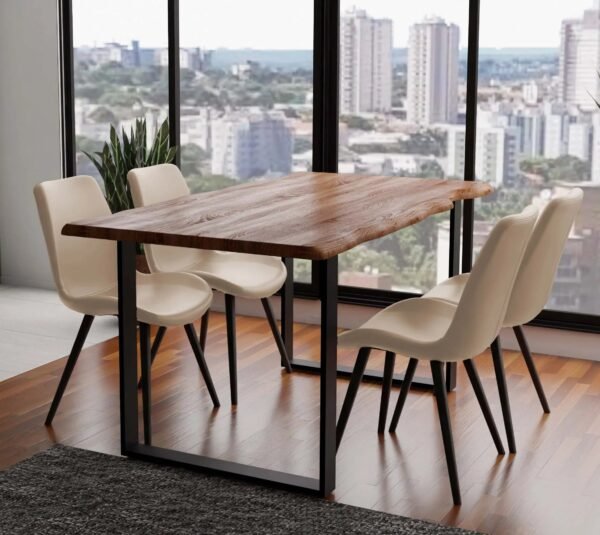 Solid Acacia Natural Wood Manhattan 1.6M Dining Table with Faux Leather Light Tan Elmo Chairs Set