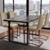 Solid Acacia Grey Wood Manhattan 1.6M Dining Table with Faux Leather Light Tan Emilio Chairs Set