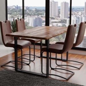 Solid Acacia Natural Wood Manhattan 1.6M Dining Table with Faux Leather Emilio Chairs Set