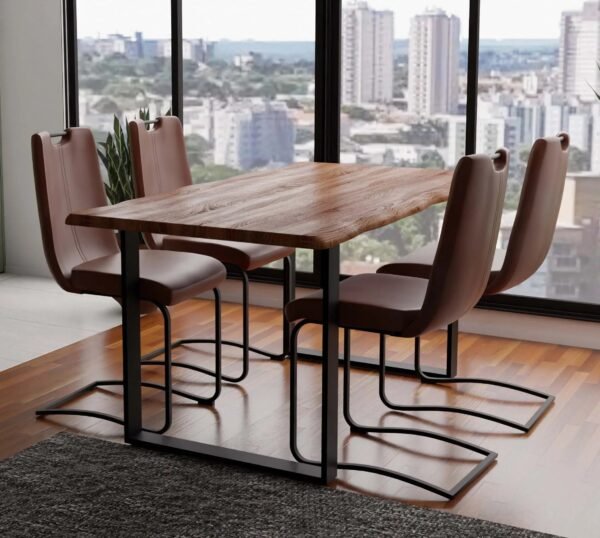 Solid Acacia Natural Wood Manhattan 1.6M Dining Table with Faux Leather Emilio Chairs Set