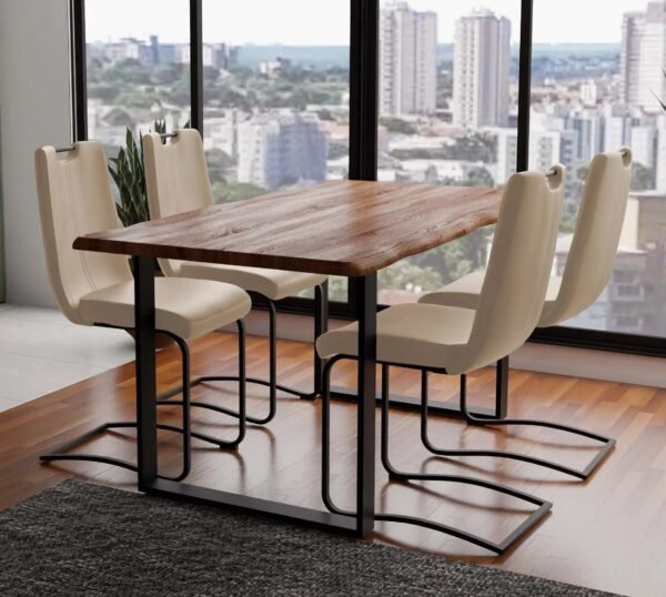 Solid Acacia Natural Wood Manhattan 1.6M Dining Table with Faux Leather Emilio Chairs Set - Image 2