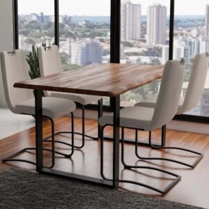 Solid Acacia Natural Wood Manhattan 1.6M Dining Table with White Teddy Boucle Emilio Chairs Set