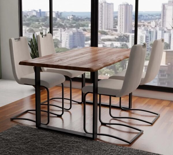 Solid Acacia Natural Wood Manhattan 1.6M Dining Table with White Teddy Boucle Emilio Chairs Set