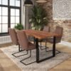Solid Acacia Natural Wood Manhattan 1.6M Dining Table with Faux Leather Renzo Dining Chairs Set