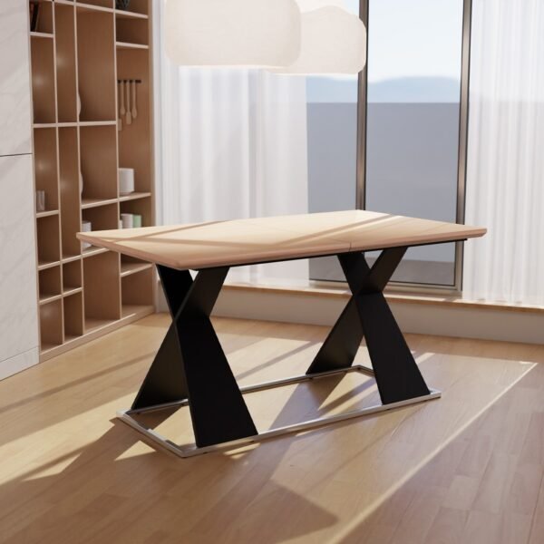 Real Wood Veneer Francisville 1.6M/2.2M Extendable Dining Table with Metal Legs - Image 12
