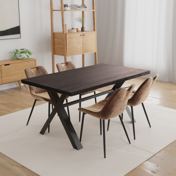 Real Wood Veneer Jayden 1.6M Dining Table with 4 Faux Leather Suede Fiorelli Dining Chairs Set