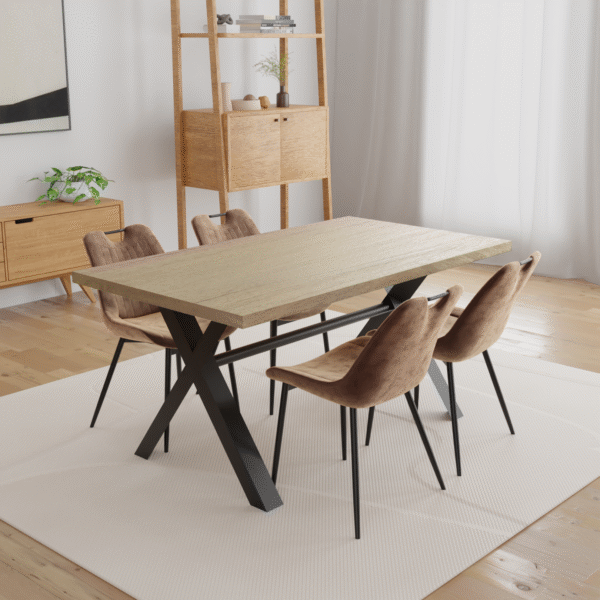 Real Wood Veneer Jayden 1.6M Dining Table with 4 Faux Leather Suede Fiorelli Dining Chairs Set - Image 2