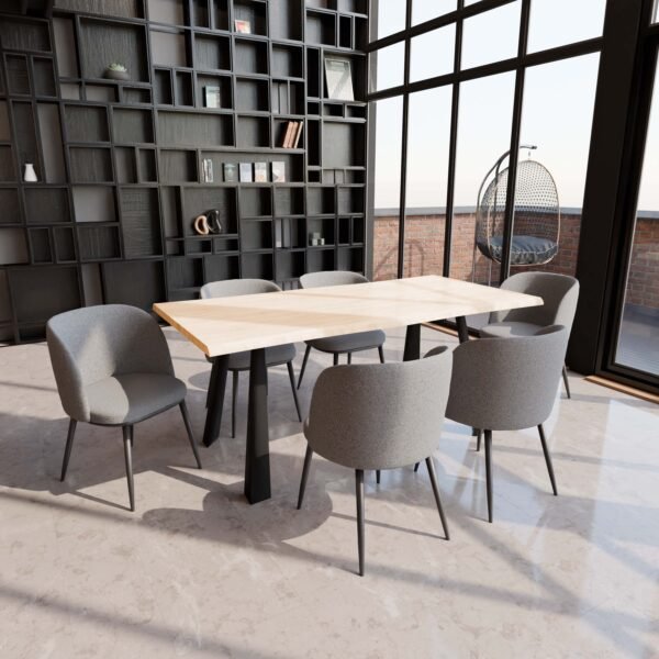 Real Wood Veneer Light Oak Logan 1.8M Dining Table with 6 Fabric Teddy Boucle Fausto Dining Chairs Set - Image 2