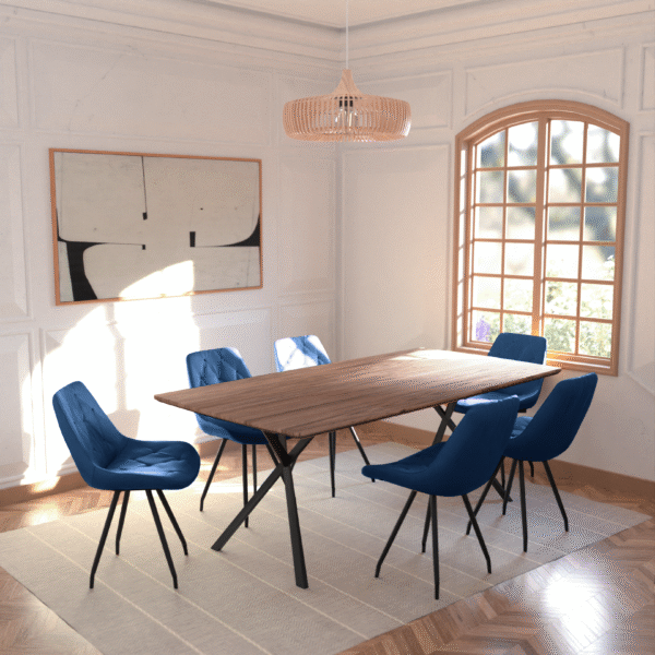 Real Wood Veneer Light Walnut Berkeley 2M Dining Table with Velvet Brando Chairs Dining Set - Image 18