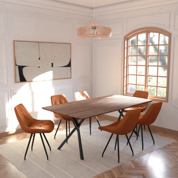 Real Wood Veneer Light Walnut Berkeley 2M Dining Table with Velvet Brando Chairs Dining Set - Image 24