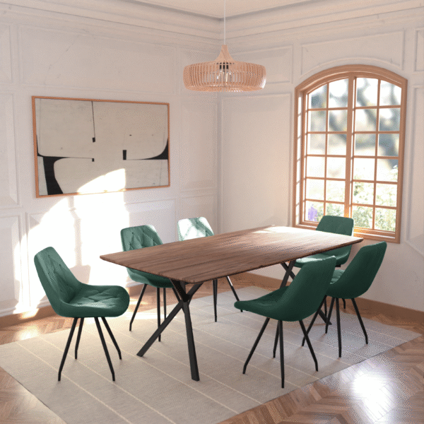 Real Wood Veneer Light Walnut Berkeley 2M Dining Table with Velvet Brando Chairs Dining Set - Image 12