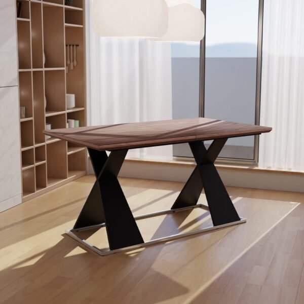 Real Wood Veneer Francisville 1.6M/2.2M Extendable Dining Table with Metal Legs - Image 7