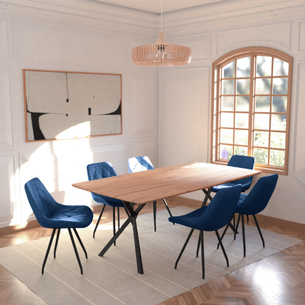 Real Neutral Wood Veneer Berkeley 2M Dining Table with Velvet Brando Chairs Dining Set - Image 13