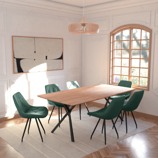 Real Neutral Wood Veneer Berkeley 2M Dining Table with Velvet Brando Chairs Dining Set - Image 7