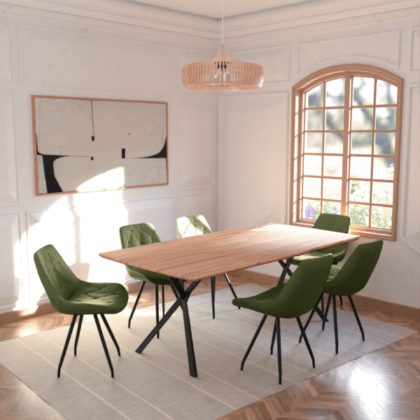 Real Neutral Wood Veneer Berkeley 2M Dining Table with Velvet Brando Chairs Dining Set - Image 25