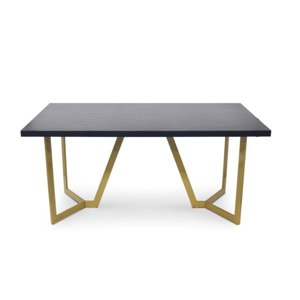 Black Wood Veneer Savannah Dining Table with 6 Cream Fabric Savannah Dining Chairs Gold Chrome Legs - Image 4