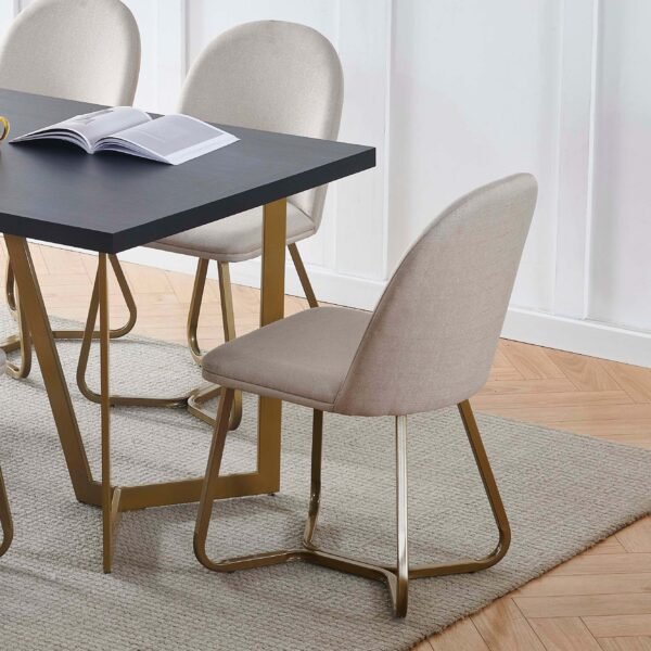 Black Wood Veneer Savannah Dining Table with 6 Cream Fabric Savannah Dining Chairs Gold Chrome Legs - Image 2